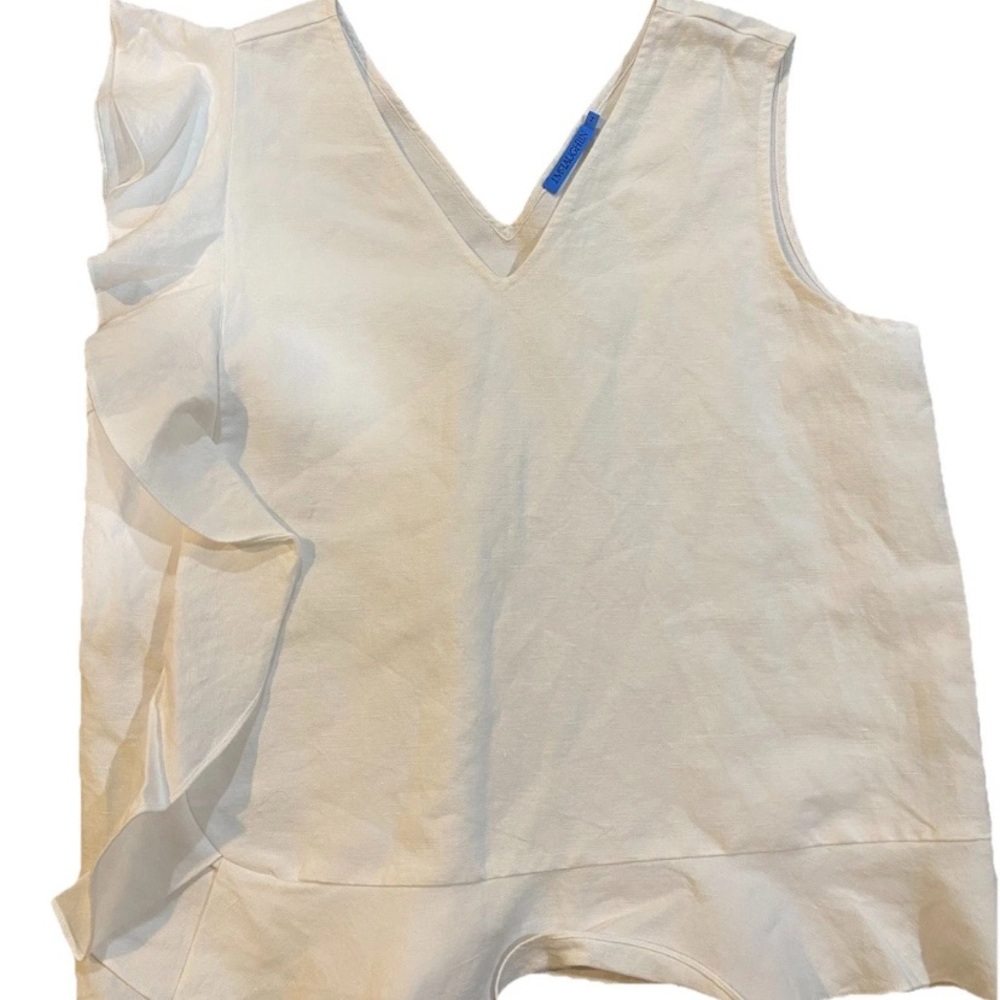 J.MCLAUGHLIN Women Athena Linen Ruffle Tank Sleeveless Blouse Solid MEDIUM - Picture 2 of 10